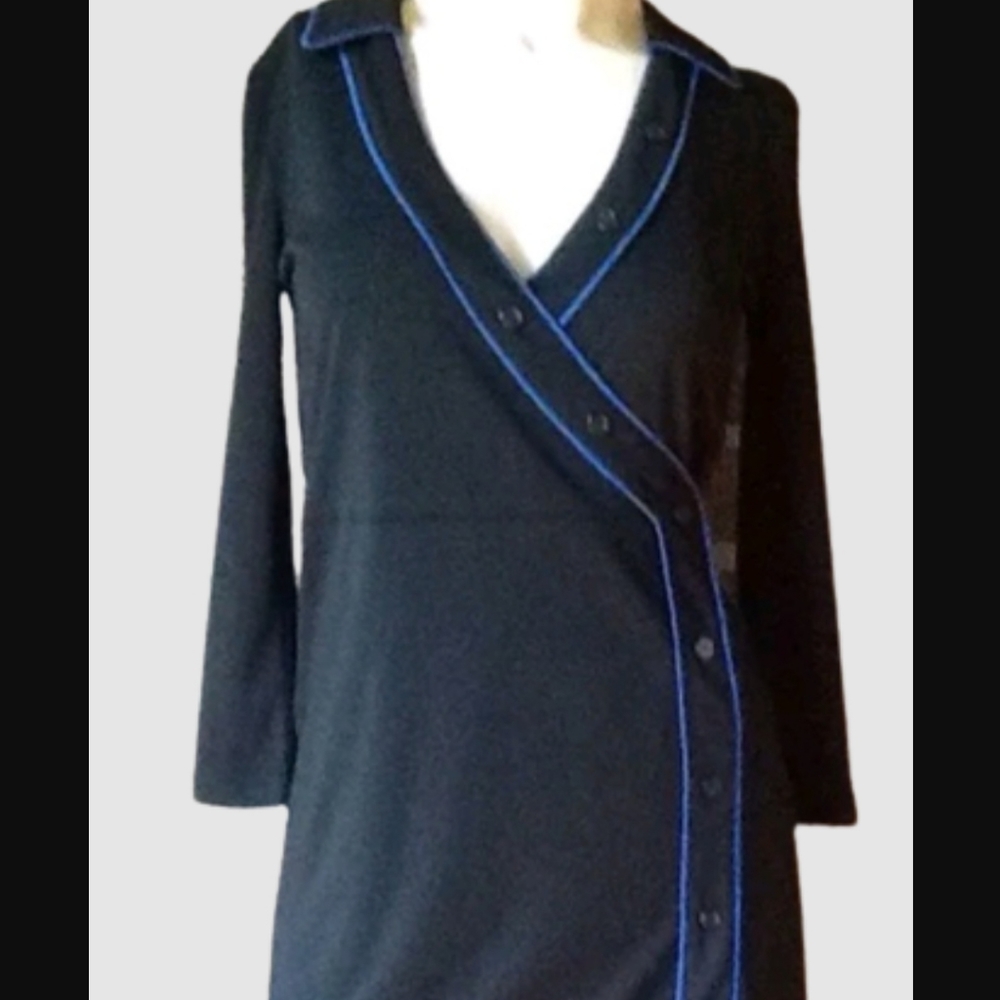 ISAAC MIZRAHI for Target Body Loving Knit Mock Wrap Dress Button Accent Black